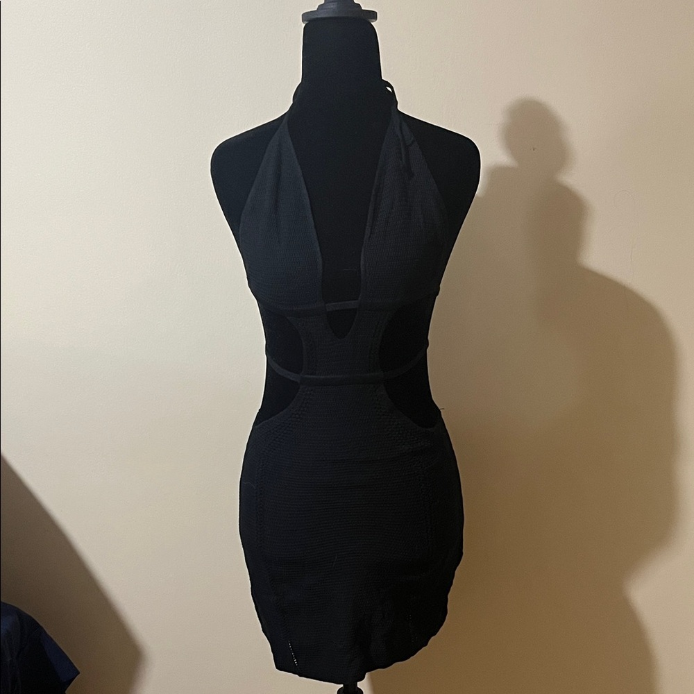 Crochet Black Halter Dress